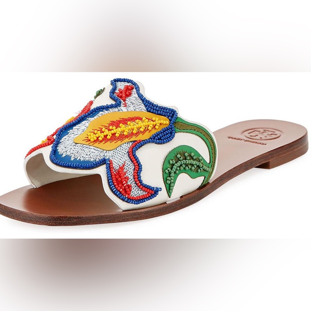 Tory Burch Embroidered Floral Slide Sandals